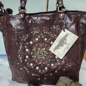 New Campomaggi XL Shopper Bag 2 Way Wear Siena Design Dk Brown